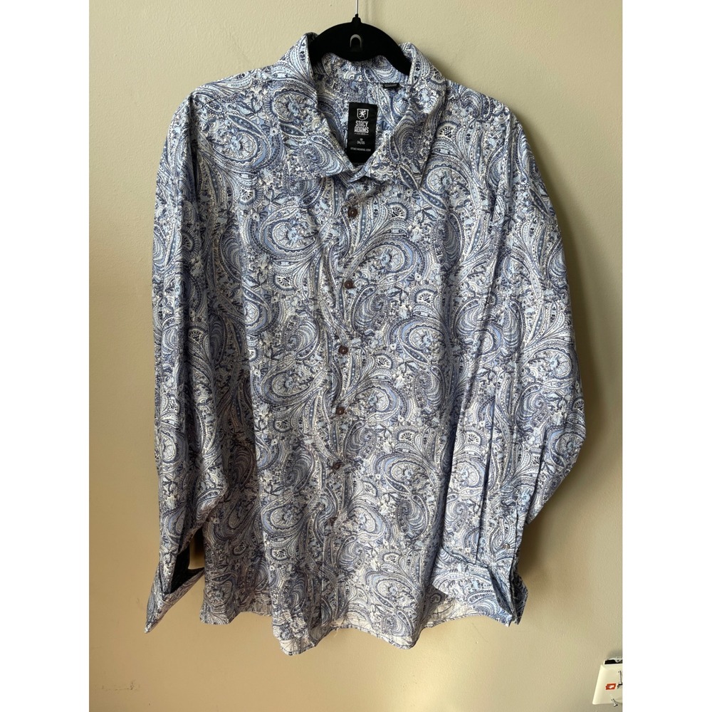 Stacy Adams Mens Blue Paisley Long Sleeve Button Down Shirt XL maximalist